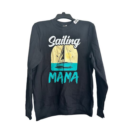 Unbranded Tops - NWT Women's Size Small Sweatshirt "SAILING MAMA" Sailboat Black Crewneck